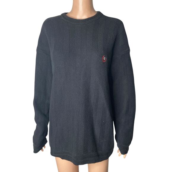 Vintage Chaps by Ralph Lauren Sweater Mens Medium Hand Framed Herringbone Black - Picture 6 of 9